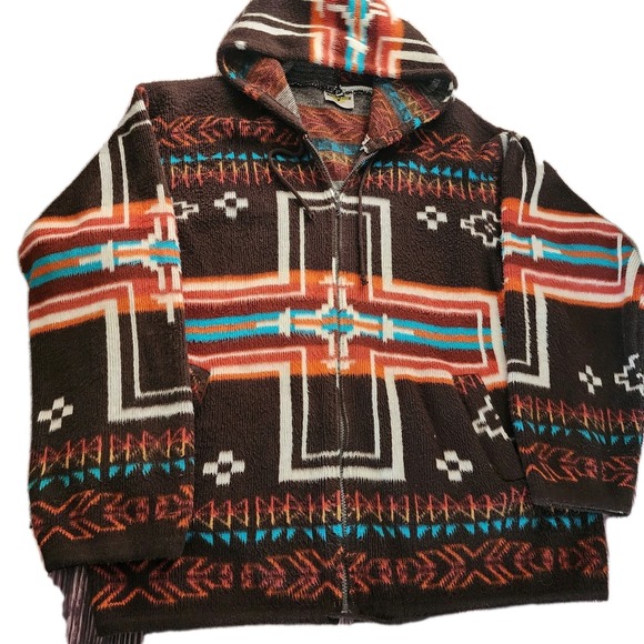 Vintage‎ Earth Ragz Hoodie XL Southwestern Aztec Full Zip Fuzzy Brown Sweater - Picture 1 of 8